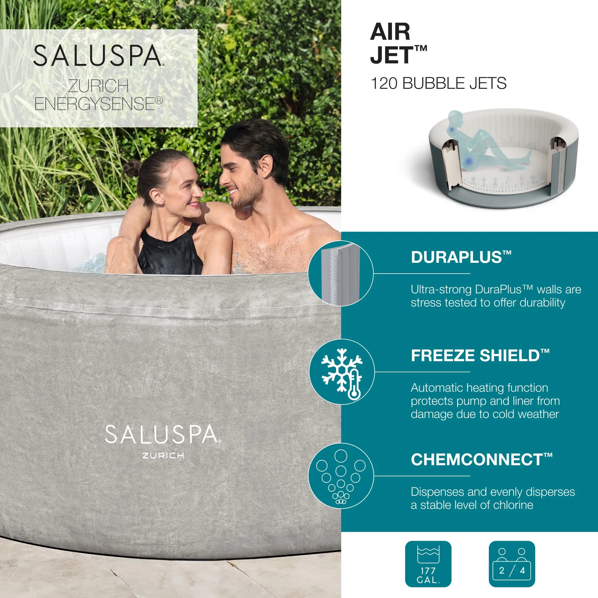 Saluspa Zurich Airjet Inflatable Hot Tub W/ Pump #P08411