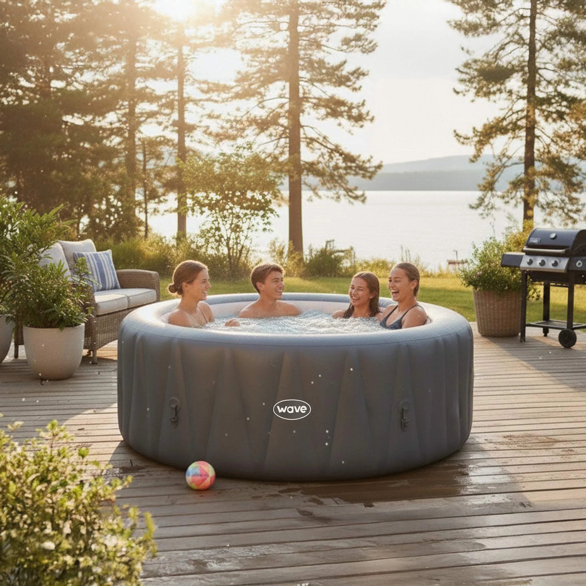 Atlantic 4-Person round Inflatable Hot Tub with Integrated Heater and Aquajet Massage System